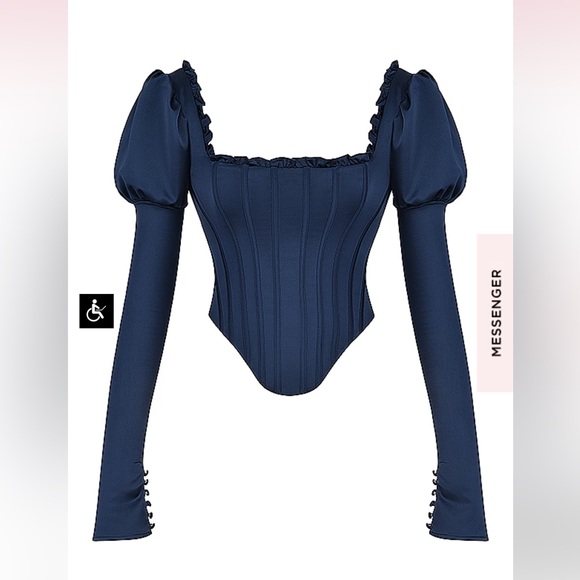 NWOT House of CB Dana Navy Puff Sleeve Corset - Picture 9 of 13